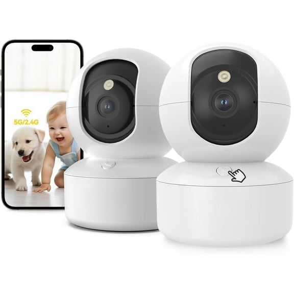 Pet Camera, Indoor Camera, 5G/2.4GHz WiFi Cameras for with Phone App, 360? Pan & Tilt, 2-Way Audio, Color Night Vision, Version w/Cloud Storage (White-2 )