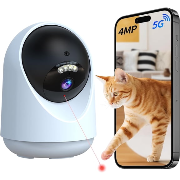 Pet Camera Indoor with Laser Toy 4MP 2.4/5GHz WiFi, 2.5k HD Cat Phone App, Night Vision & Motion Detection Alerts - APP Remote Control Interactive Device for Dog Monitoring Security