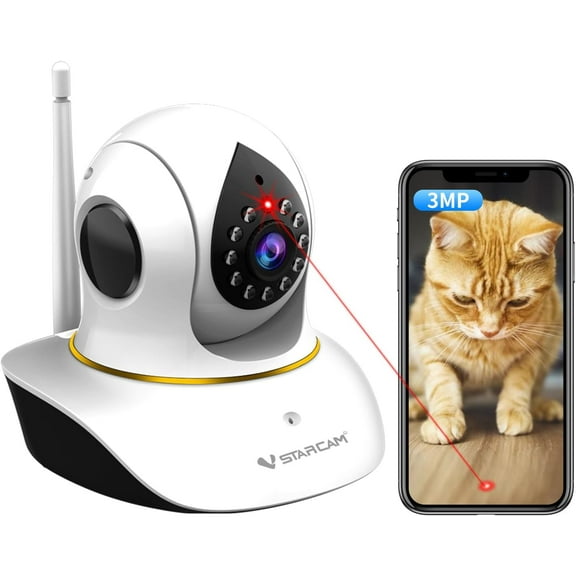Pet Camera with Laser, 3MP 2.4GHz WiFi Interactive Dog & Cat Laser Toy Night Vision, Motion Detection Alerts, APP Remote Control Indoor Security for Monitoring