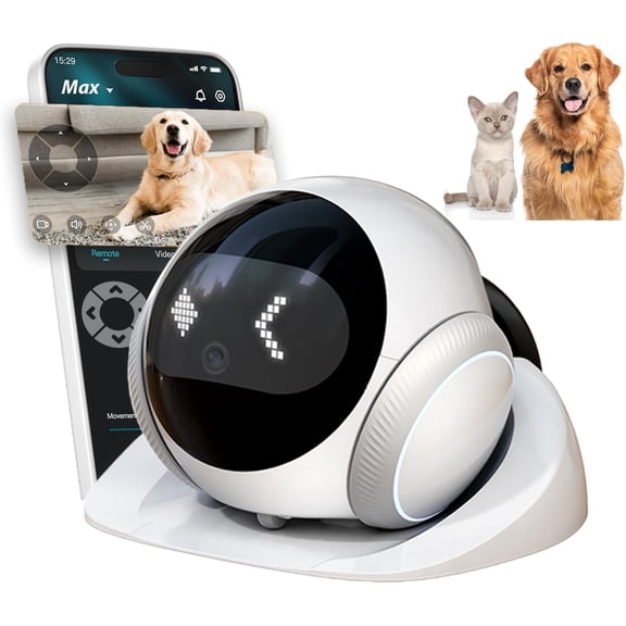 Pet Camera Robot Home Security Camera, 1080P Movable Robot, Custom Facial Expression, Auto-Recharge, Battery-Operated, 2-Way Talk, Night Vision, APP Remote Control for Cats Dogs