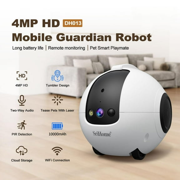 Pet Camera Robot: Movable Indoor Camera Battery-Powered with Phone App, Night Vision, Motion Detection, Video Recording