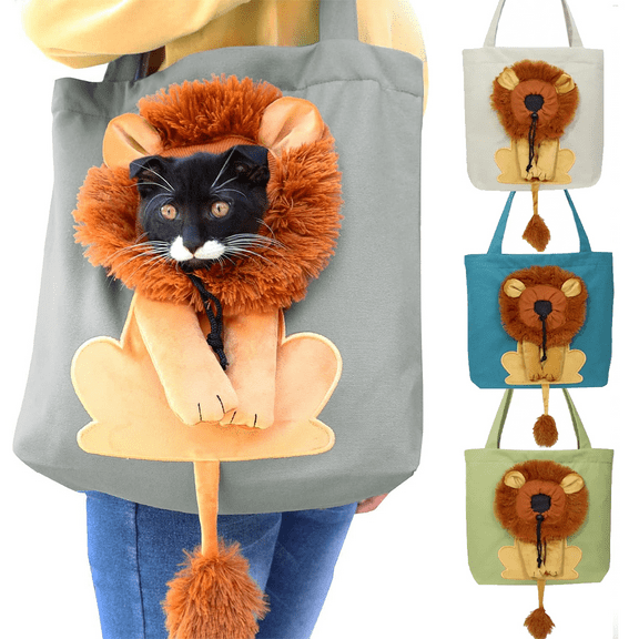 Pet Canvas Shoulder Bag,Cute Lion-Shaped Shoulder Bag Portable Pet Soft-Sided Carrying Chest Bag for Small Dogs and Cats Pet Supplies