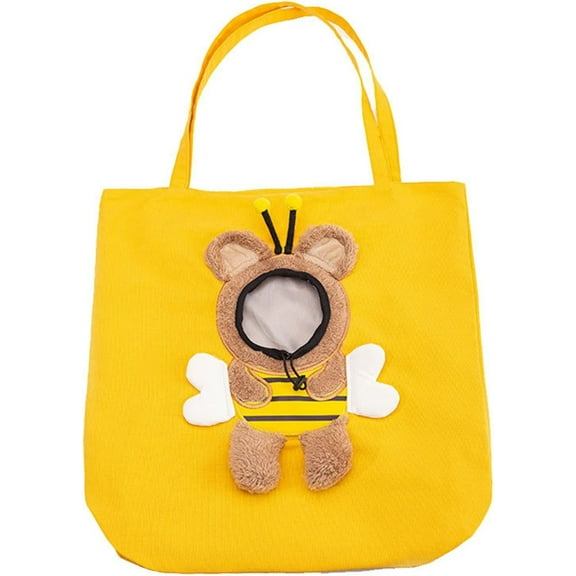 Pet Canvas Shoulder Carrying Bag, Cute Khaki Bear Shaped Cat Carrier, M Size Portable Kitten & Puppy Tote, Comfort Carriers for Small Dogs, Cats, and Pets, Handbag for Outdoor, Shopping, and Camping
