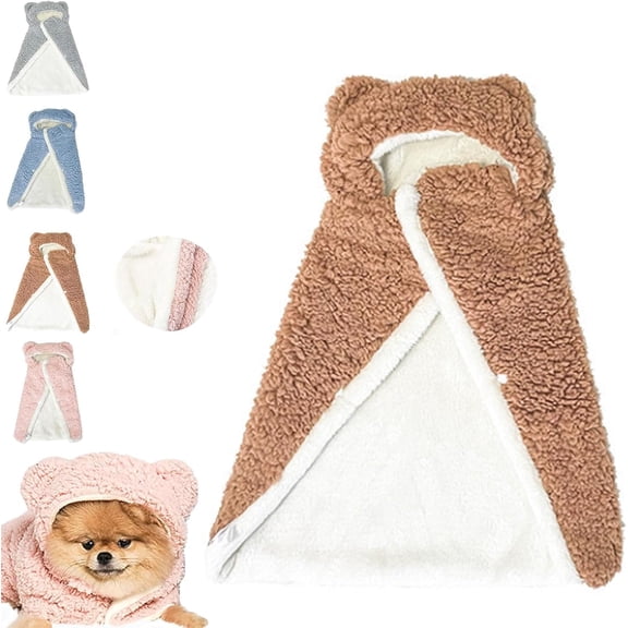 Pet Cape Blanket, Cape Blanket for Dogs, Dog Cape Blanket, Pet Robe Blanket Pet Clothing Warm Sleeping Blanket, Wearable Dog Robes with Hood, Suitable for Cats and Dogs (Brown, M)