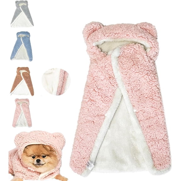 Pet Cape Blanket, Cape Blanket for Dogs, Dog Cape Blanket, Pet Robe Blanket Pet Clothing Warm Sleeping Blanket, Wearable Dog Robes with Hood, Suitable for Cats and Dogs (Pink, M)