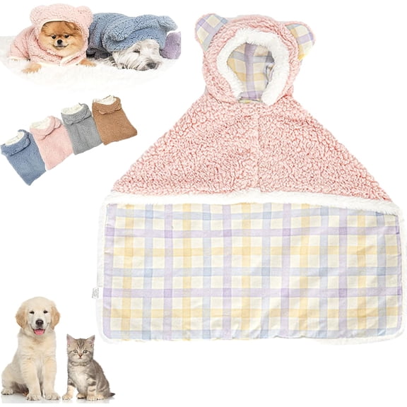 Pet Cape Blanket for Dogs,Soft Comfortable Flannel Double-Layer Cotton Hooded Design with Snap Buttons Keeps Pets Warm and Cozy for Dogs and Cats in Winter Indoors or Outdoors