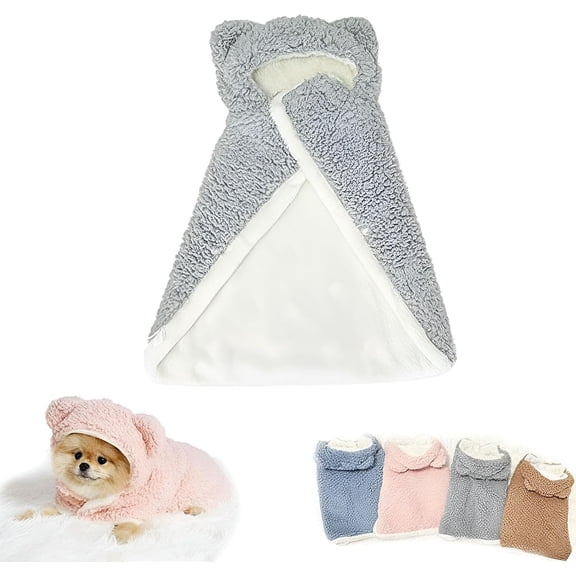 Pet Cape Blanket, Soft Double-Layer Cotton Hooded Design with Snap Buttons Keeps Pets Warm and Cozy for Dogs and Cats in Winter Indoors or Outdoors (Gray, Medium)