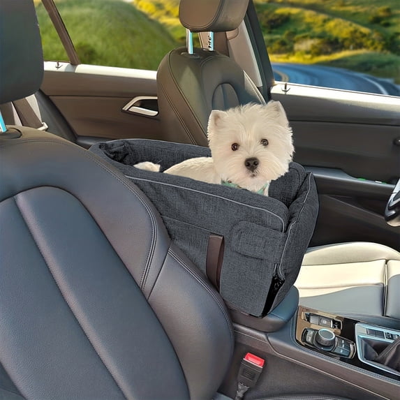 Pet Car Bed, Portable Foldable Dog Car Seat Mat with Safety Strap, Convertible Pet Carrier for Travel, Soft Fabric Cushion, Gray