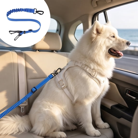 Pet Car Seat Belts Elastic Defend Slide Towing Straps for Medium and Large Sized Dogs
