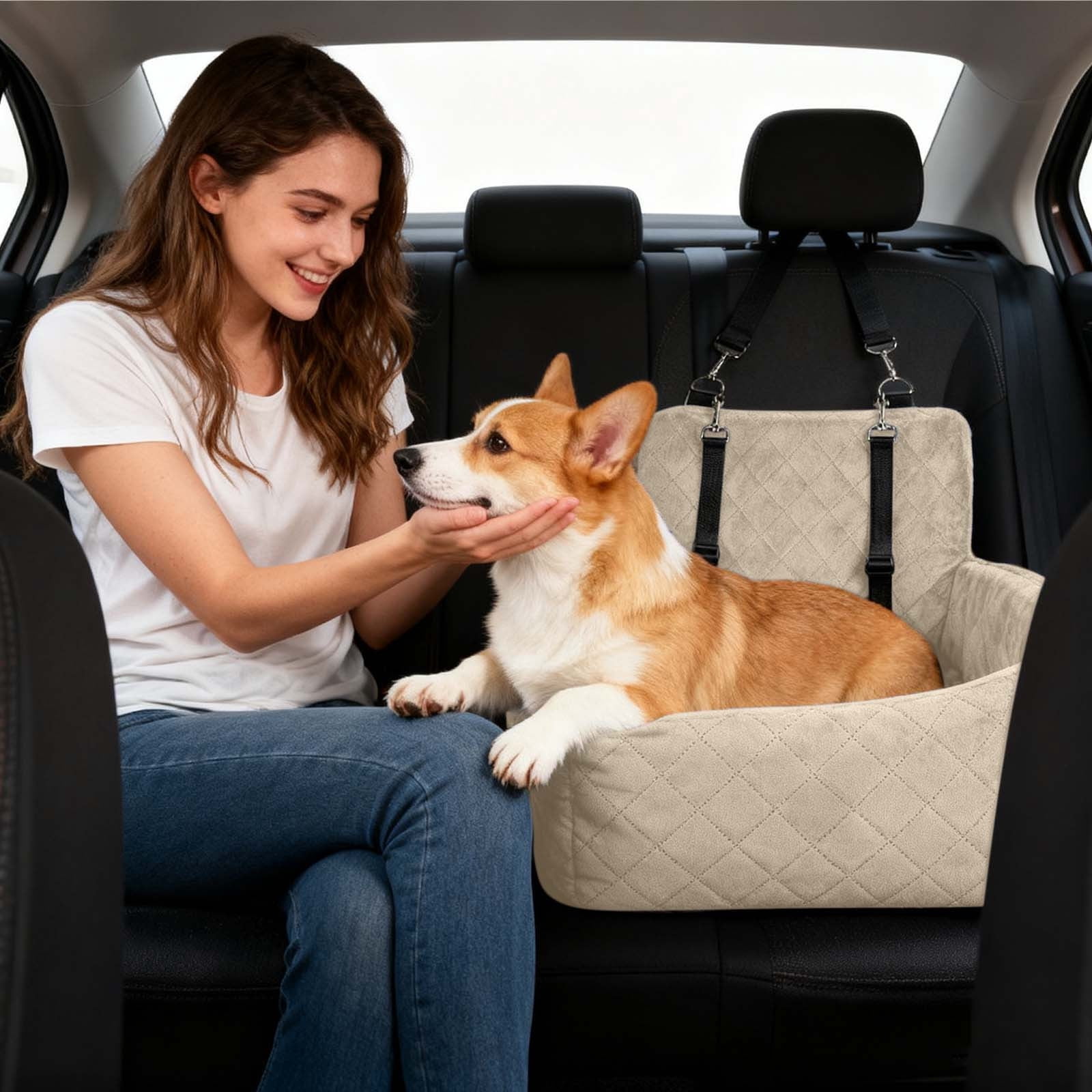 Pet Car Seat Supporting Up To 35lbs With Removable Washable Cushion And Storage Pocket For Dogs And Cats In Car Interior
