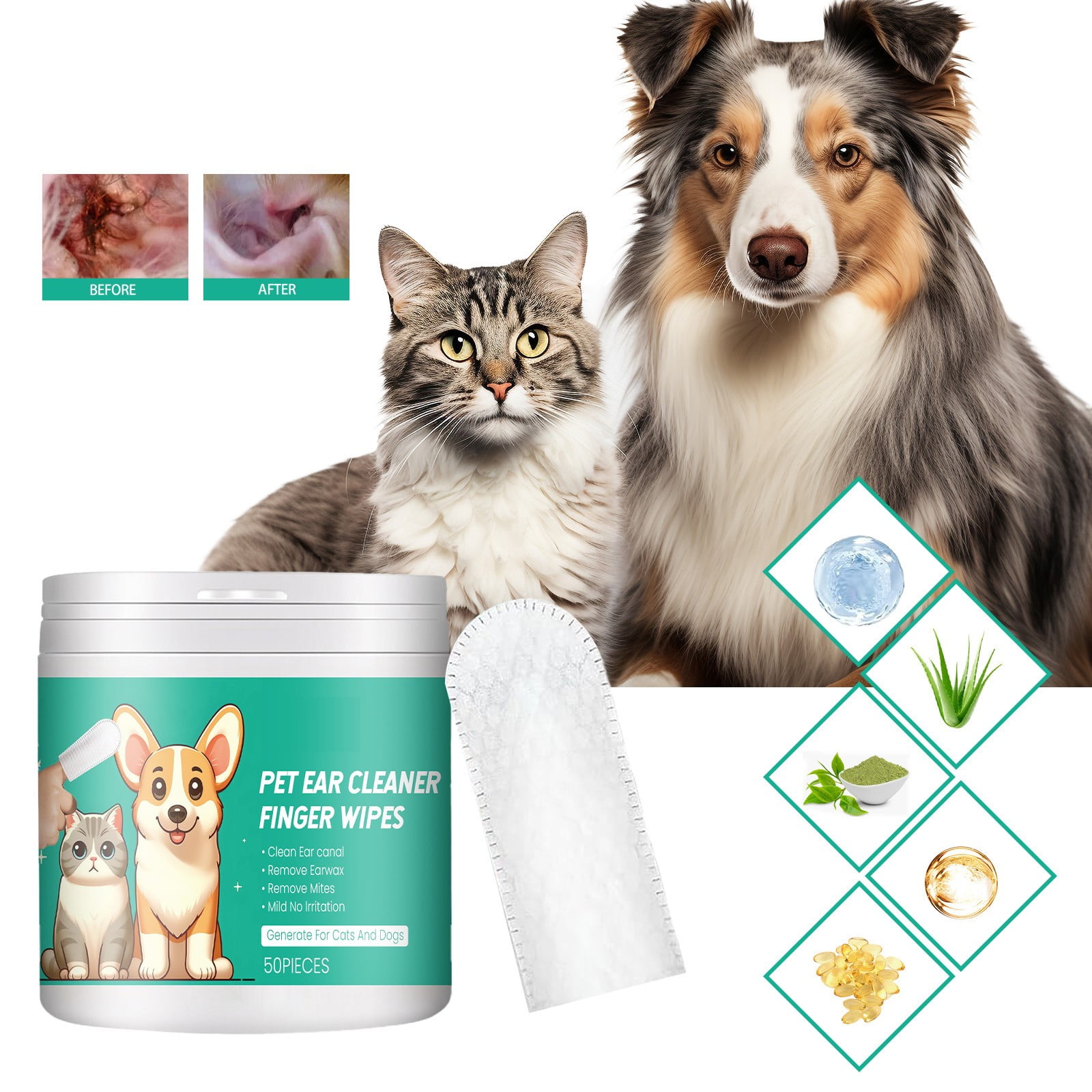 Pet Care Finger Wipes, Pet Teeth Cleaning Wipes for Cats and Dogs, Dog