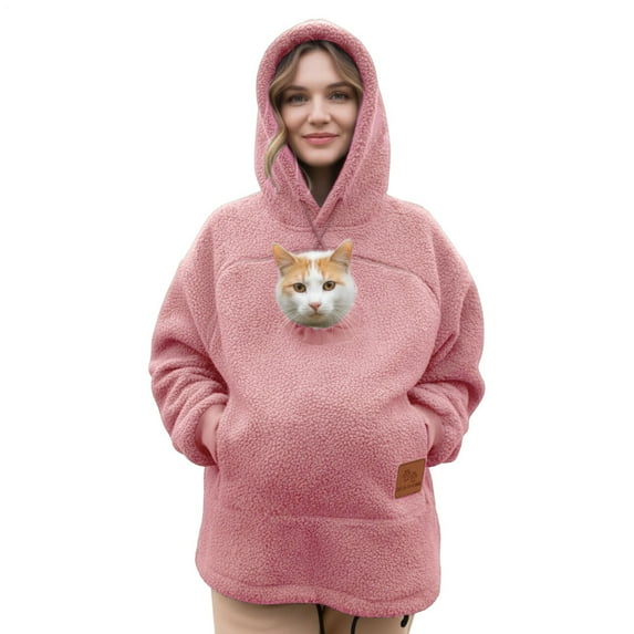 Pet Care Hoodie Long Sleeve Warm Fleece Fall Winter Pullover Sweatshirt with Dog Cat Pouch for Outdoor Walking