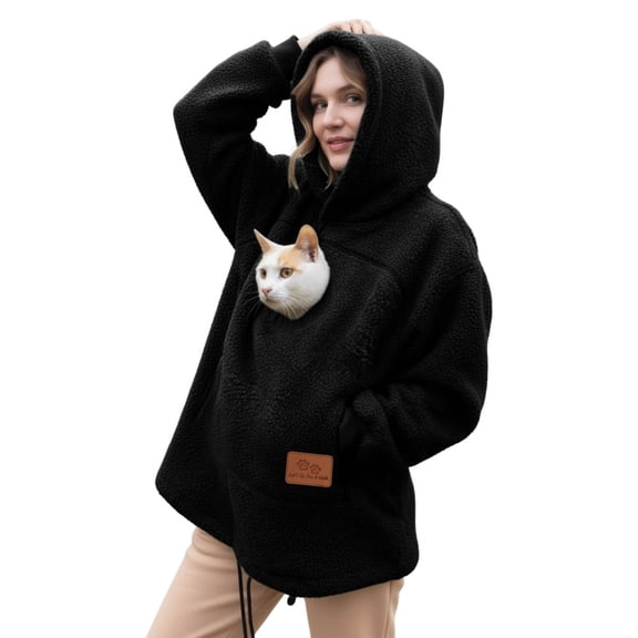 Pet Care Hoodie Long Sleeve Warm Fleece Fall Winter Pullover Sweatshirt with Dog Cat Pouch for Outdoor Walking