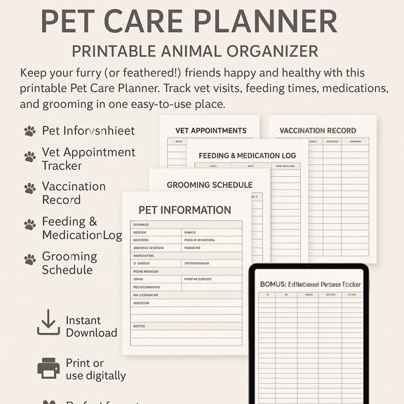 Pet Care Planner  Printable Animal Organizer