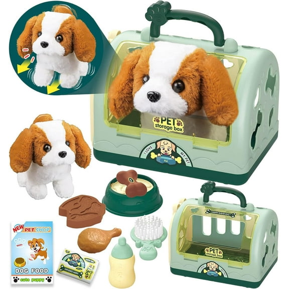 Pet Care Playset Robot Dog Toys for Kids, 12-Piece Kids Vet Playset Toys Veterinarian Kit Doctor Kit & Interactive Electric Dog Plush & Cage Pretend Play Gifts for Girls Toddlers 3 4 5 6 8 Year Old