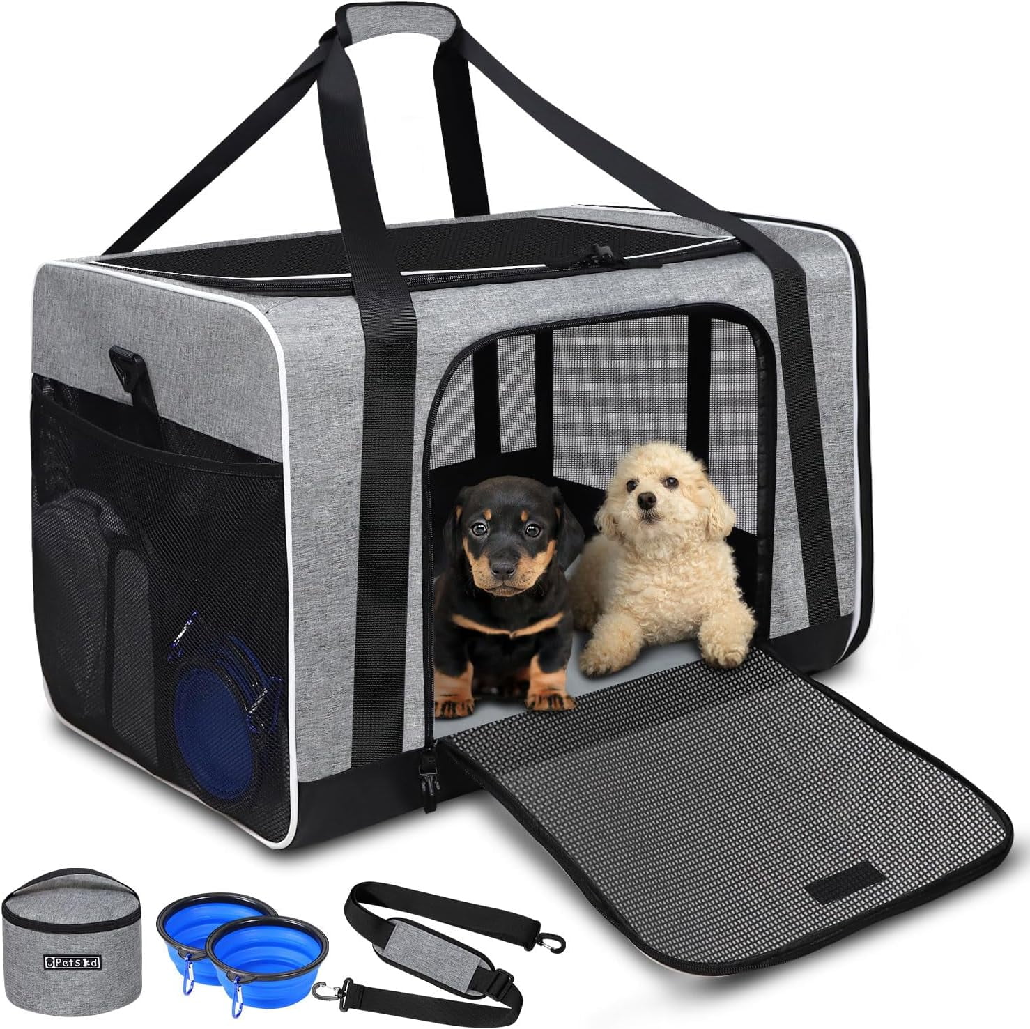 Pet Carrier 24 x17 x17 for Large Cats Dogs Pet Carrier for 2 Cats or Medium Dog Cat Carrier for Car Travel and Hospital with 1 Box and 2 Bowls Cat