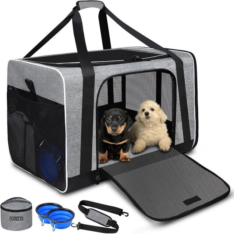 Pet Carrier 24 x17 x17 for Large Cats Dogs Pet Carrier for 2 Cats or Medium Dog Cat Carrier for Car Travel and Hospital with 1 Box and 2 Bowls Cat