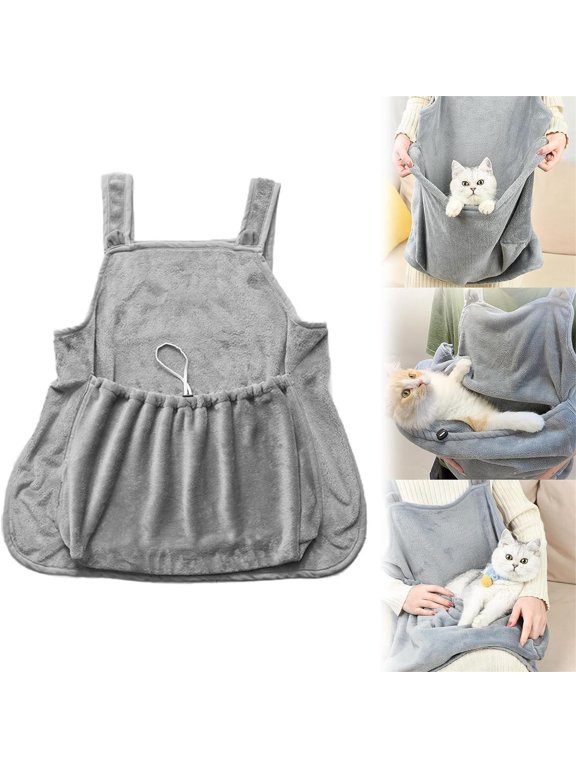 Pet Carrier Apron | Soft-Sided Sling Bag for Cats and Dogs | Fleece-Lined Hugging Suit with Leg Holes for Hands-Free Carrying, Cuddling & Warmth | Indoor Pet Bed & Travel Sleeping Bag