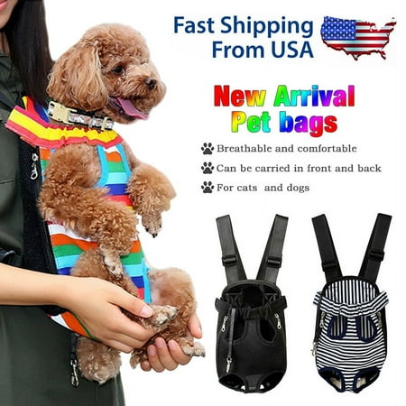 Pet Carrier Backpack, Adjustable Pet Front Cat Dog Carrier Backpack Travel Bag, Legs Out, Easy-Fit for Small Medium Dogs Cats Puppies(Stripe/M)