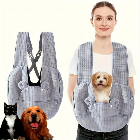 Pet Carrier Backpack Bag Chest Front Carrying for Small Medium Dogs Cats up to 12 lbs, Transparent Panoramic Breathable Design, Thick Padded Winter Travel Tote, Beige or Gray