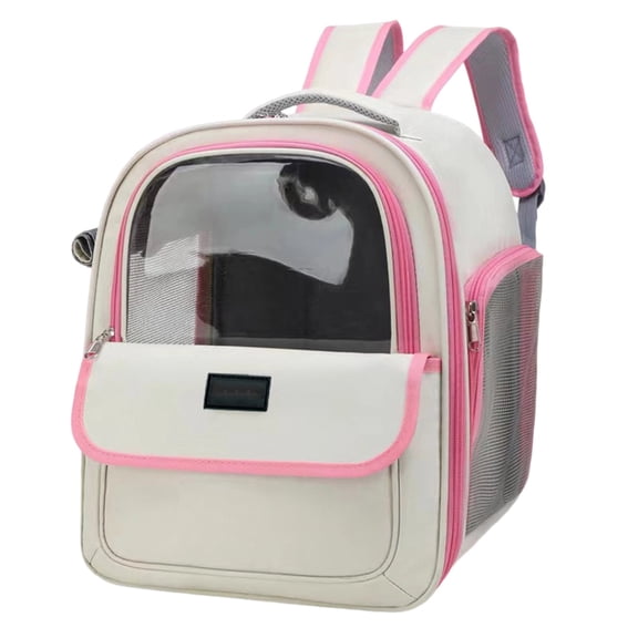 Pet Carrier Backpack for Cats - Mesh Ventilated, Large Capacity, Comfortable with Transparent Window, Pink - for Outdoor Travel, Hiking, Car Rides, Pet Transport