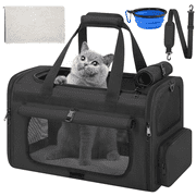 CshidWorld TSA Airline Approved Collapsible Cat Carrier for Large Cats and Small Dogs up to 25lbs, Soft-Sided Travel Dog Carrier Black