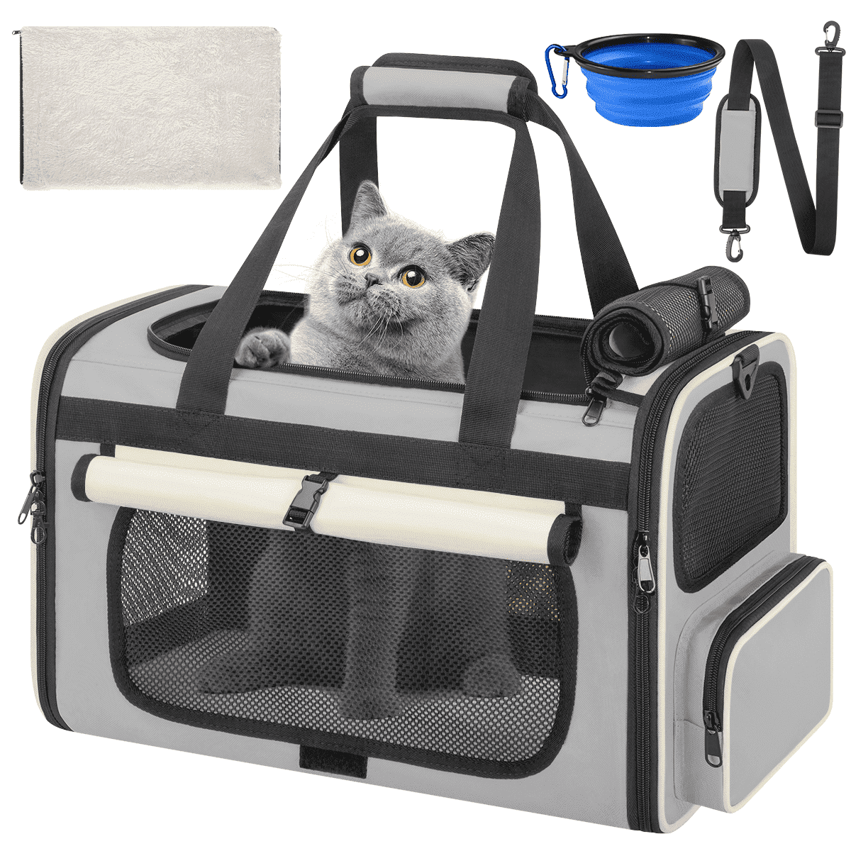CshidWorld TSA Airline Approved Collapsible Cat Carrier for Large Cats and Small Dogs up to 25lbs, Soft-Sided Travel Dog Carrier (Beige-gary)