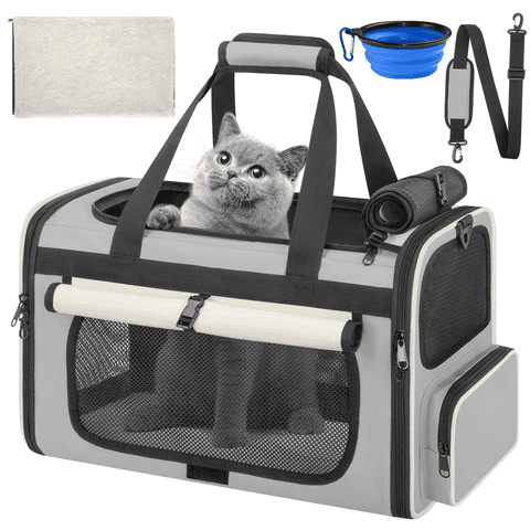 CshidWorld TSA Airline Approved Collapsible Cat Carrier for Large Cats and Small Dogs up to 25lbs, Soft-Sided Travel Dog Carrier (Beige-gary)