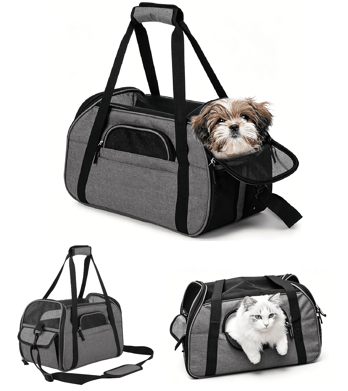 Pet Carrier Backpack, Holds up to 11 lbs, Travel Bag & Soft-Sided Crate for Small Dogs & Cats, Expandable with 5-Side Ventilation, Removable Pad & Luggage Strap, Gray，17"×9"×11"
