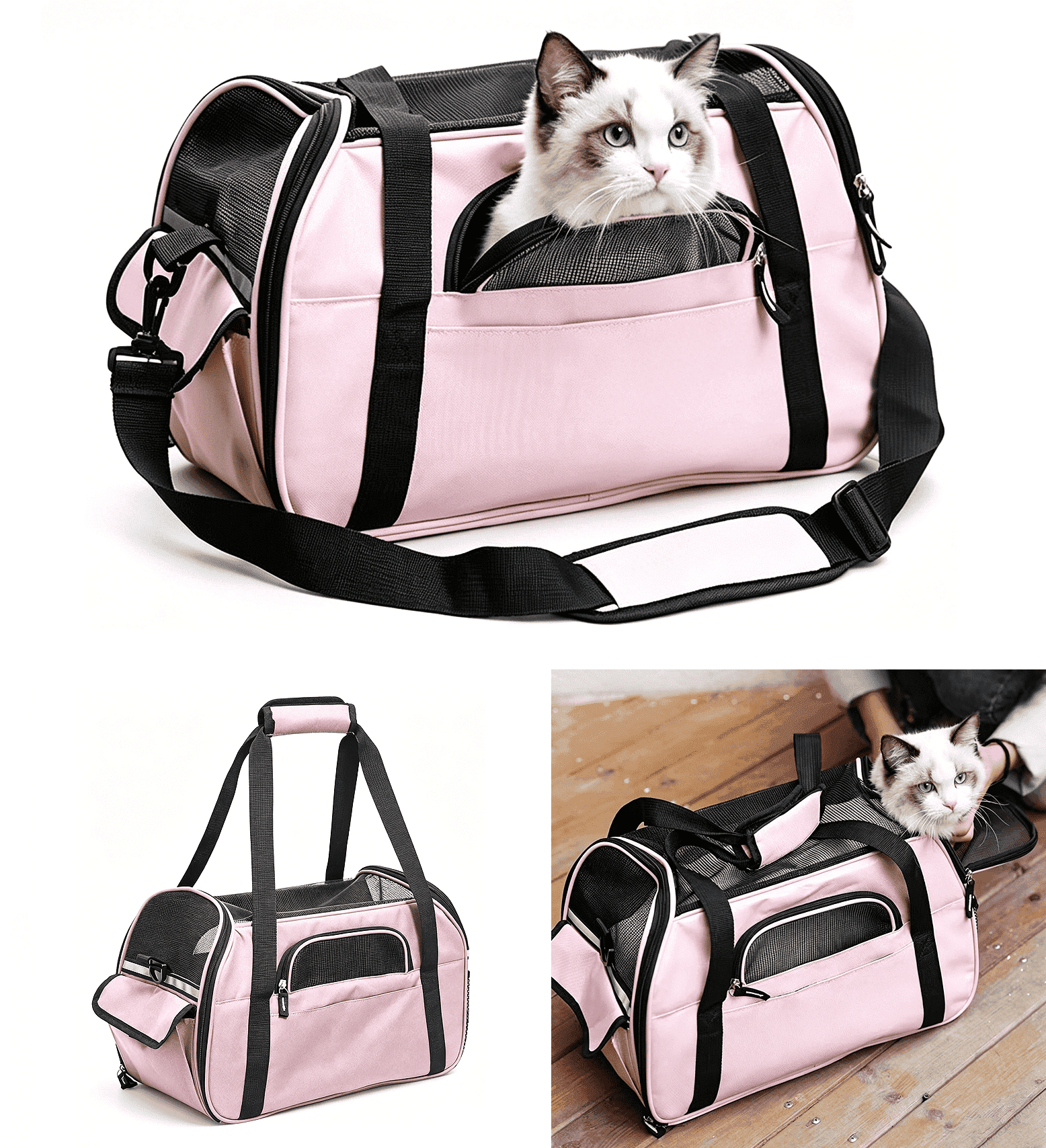 Pet Carrier Backpack, Holds up to 11 lbs, Travel Bag & Soft-Sided Crate for Small Dogs & Cats, Expandable with 5-Side Ventilation, Removable Pad & Luggage Strap, Pink，17×9×11 Inches