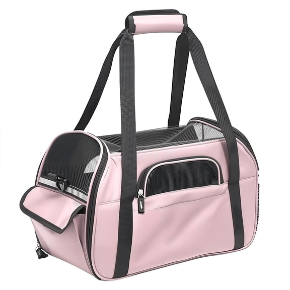 Pet Carrier Backpack, Holds up to 11 lbs, Travel Bag & Soft-Sided Crate for Small Dogs & Cats, Expandable with 5-Side Ventilation, Removable Pad & Luggage Strap, Pink,17×9×11 Inches