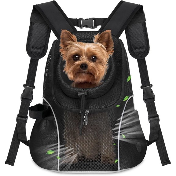 Pet Carrier Backpack Small Front Backpack Ventilated Mesh Travel Pack with Safety Belt for Travel Hiking Cycling Outdoor Adventures (Size M: 5-9 lbs, Black)