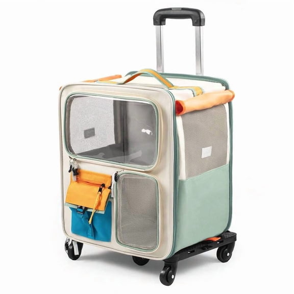 Pet Carrier Backpack with Wheels, Portable Rolling Cat Carrier for Small Dogs, Pet Travel Trolley Bag with Telescoping Handle for Walking, Camping and Travel