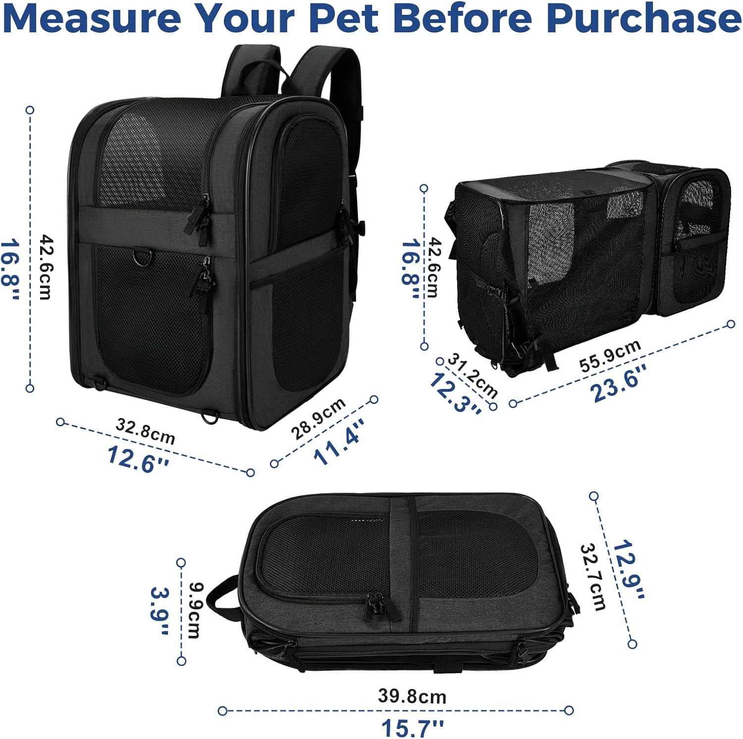 Pet Carrier Backpack for 4-18lb Cats and Dogs, Puppies, Safety Features and Cushion Back Support | for Travel, Hiking, Outdoor Use (Gray)