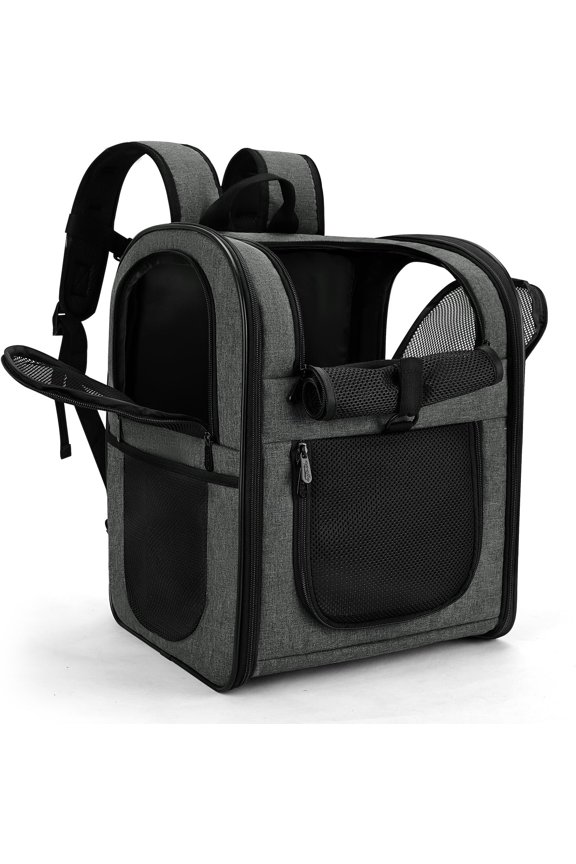 Pet Carrier Backpack for 4-18lb Cats and Dogs, Puppies, Safety Features and Cushion  Support | for Travel, Hiking, Outdoor Use (Gray)