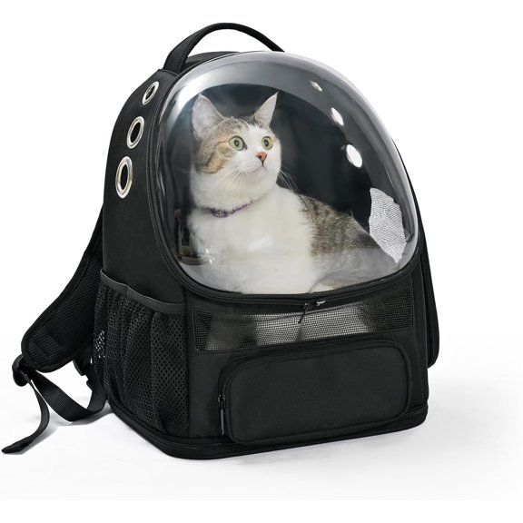 Pet Carrier Backpack for Small Cats & Dogs, Collapsible Travel Carrier with Bubble Window & Breathable Mesh, Foldable for Travel, Black