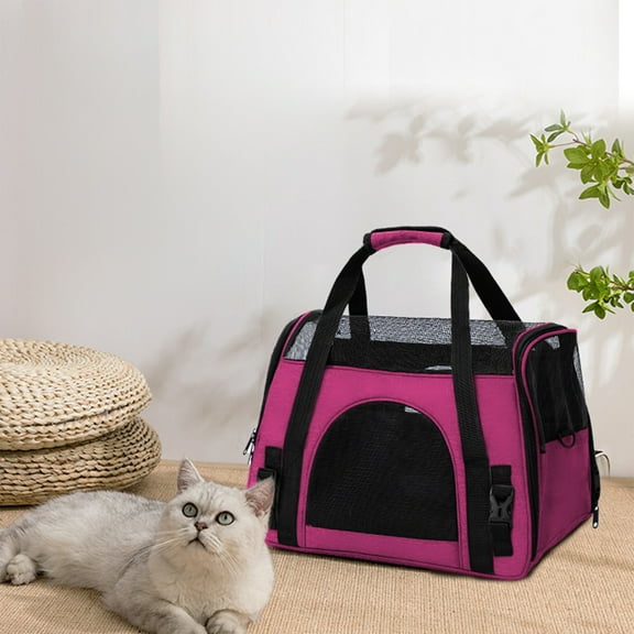 Pet Carrier Bag | Soft Mesh Travel Tote for Small Pets Under 17lb | Ventilated Scratch-Resistant Polyester | Portable Handbag with Adjustable Shoulder Strap | Gray Black Pink Blue | 16x12x9in | 1 Pc