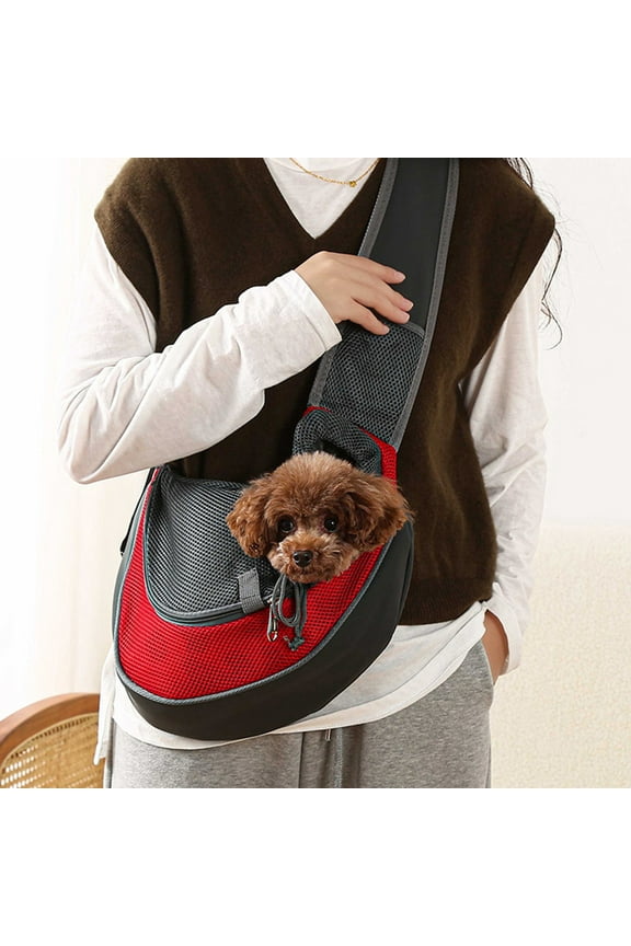 Pet Carrier, Breathable Mesh Pet Sling Bag, Adjustable Padded Shoulder Strap Front Pouch for Dogs Cats Travel Outdoor, Red