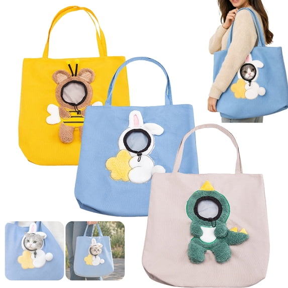 Pet Carrier Canvas Shoulder Tote Bag Portable Dog Bag Carrier for Small Dogs & Cats 3D Plush Character Design Lightweight Handheld Purse for Walking Shopping Travel Outdoor Trips,A