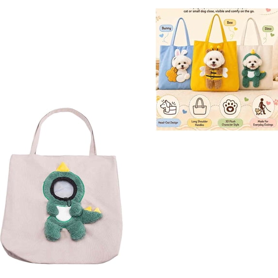 Pet Carrier Canvas Shoulder Tote Bag for Small Dogs & Cat 3D Plush Character Head-Out Shoulder Handbag Portable Puppy Carry Purse for Walking Shopping Travel Outdoor Trips(White)