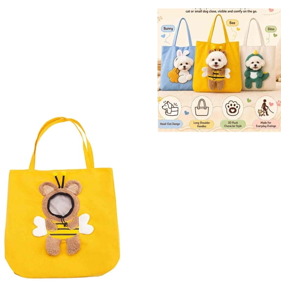 Pet Carrier Canvas Shoulder Tote Bag for Small Dogs & Cat 3D Plush Character Head-Out Shoulder Handbag Portable Puppy Carry Purse for Walking Shopping Travel Outdoor Trips(Yellow)