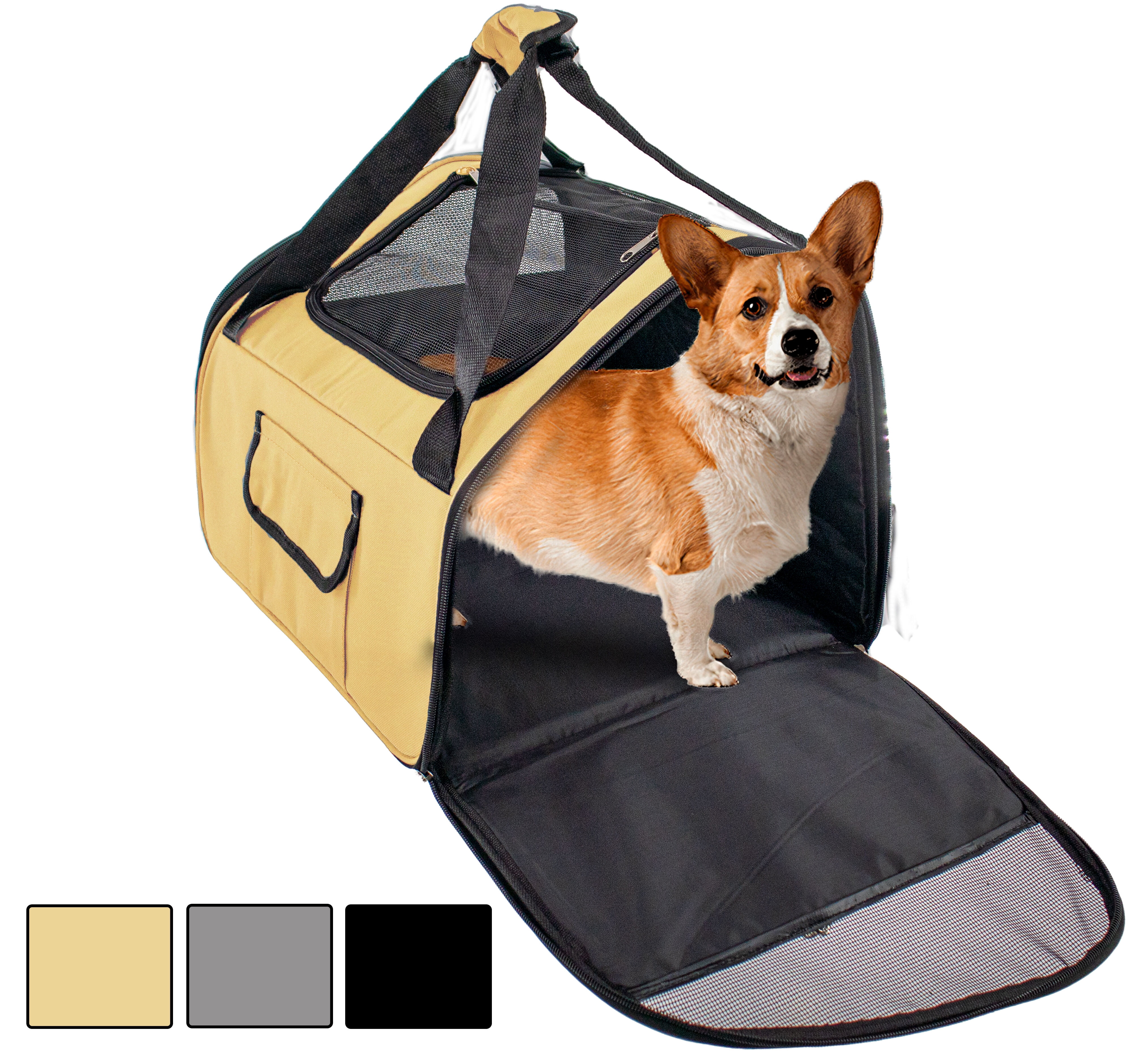 Pet Carrier for Cats, Dogs, and Small Animals - TSA Approved - Airline Travel Carrier - Side & Top Opening, Air Vents, Collapsible with Multiple Pockets - Beige