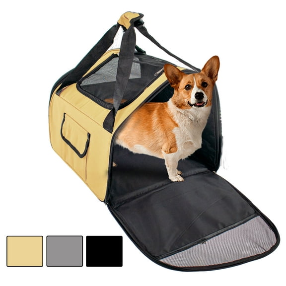Pet Carrier for Cats, Dogs, and Small Animals - TSA Approved - Airline Travel Carrier - Side & Top Opening, Air Vents, Collapsible with Multiple Pockets - Beige