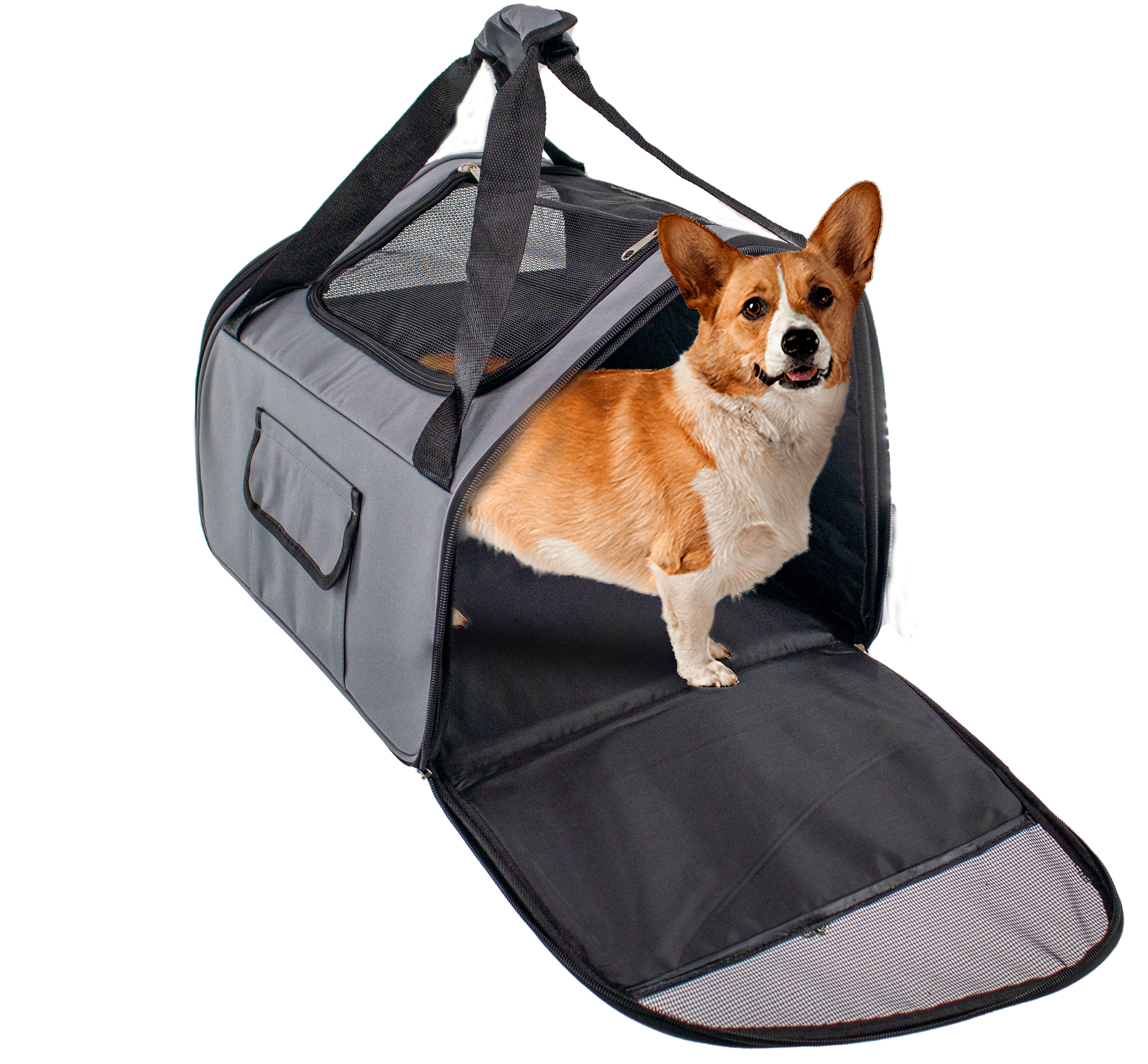 Pet Carrier for Cats, Dogs, and Small Animals - TSA Approved - Airline Travel Carrier - Side & Top Opening, Air Vents, Collapsible with Multiple Pockets - Gray