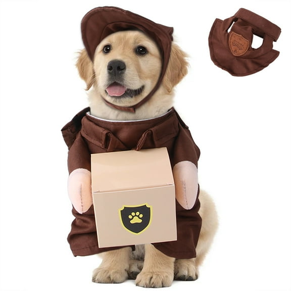 Pet Carrier Costume Dog Cat Halloween Costume Cute Mail Suit(Brown, M)