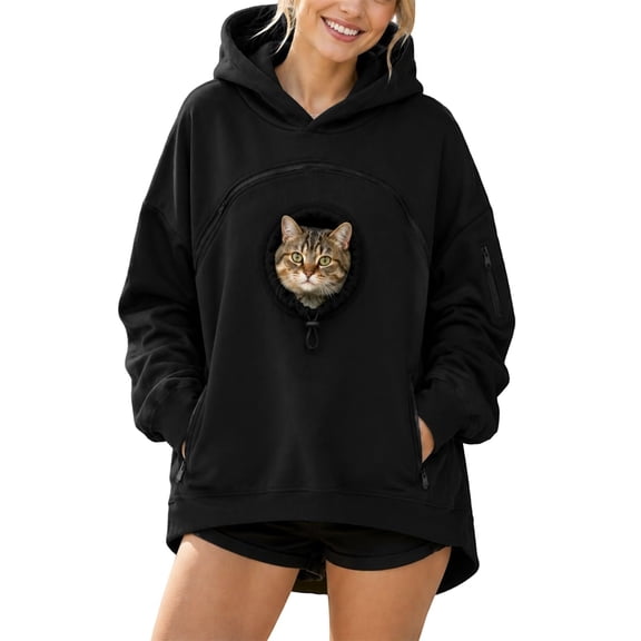 Pet Carrier Hoodie, Cat & Dog Hoodie with Front Pouch Pocket, Cozy Wearable Pet Carrying Sweatshirt for Small Pets