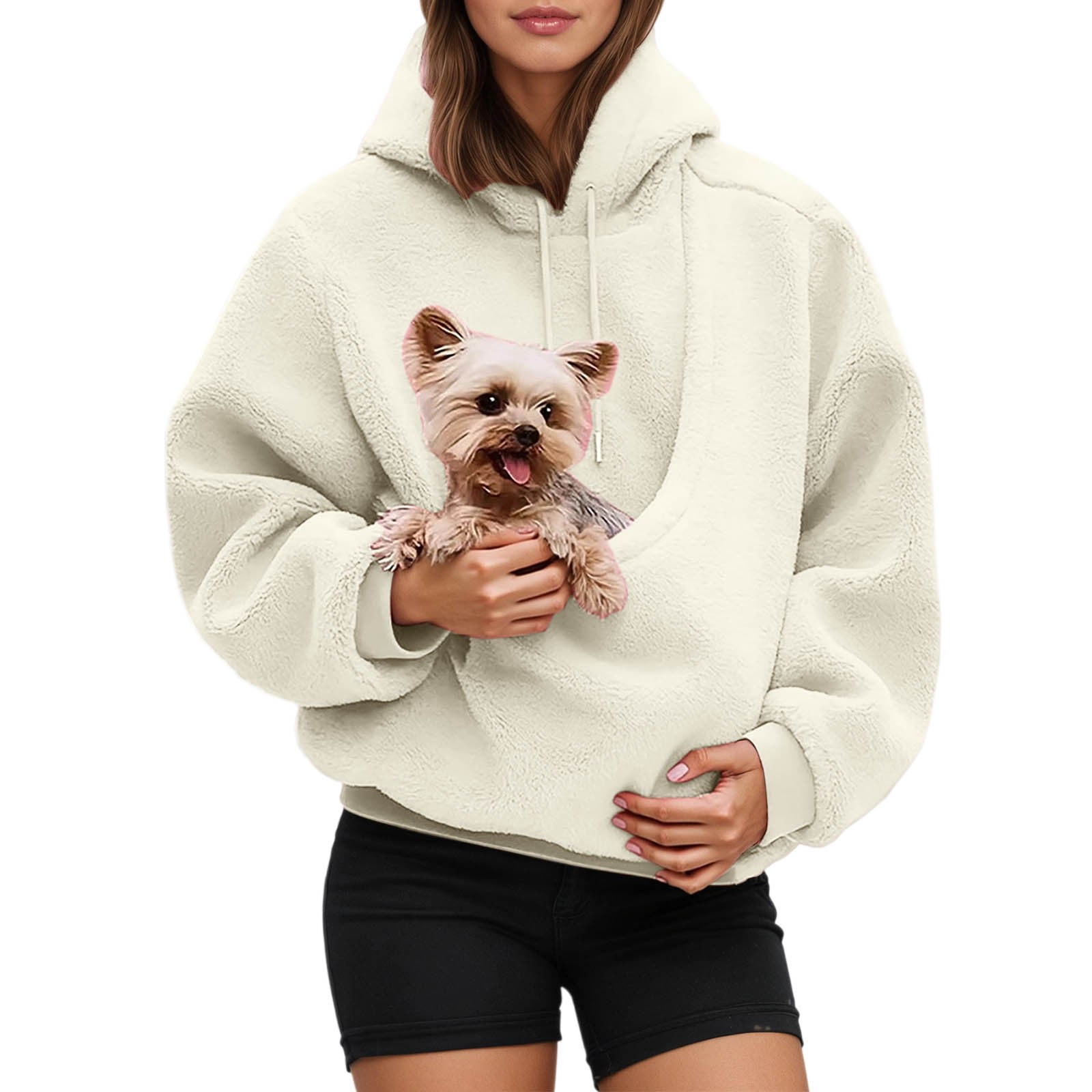 Hoodie Cat Dog Pouch Sweatshirt Puppy Kitten Holder Carrier Pullover Kangaroo Pocket Animal Holder Hoodies Beige S