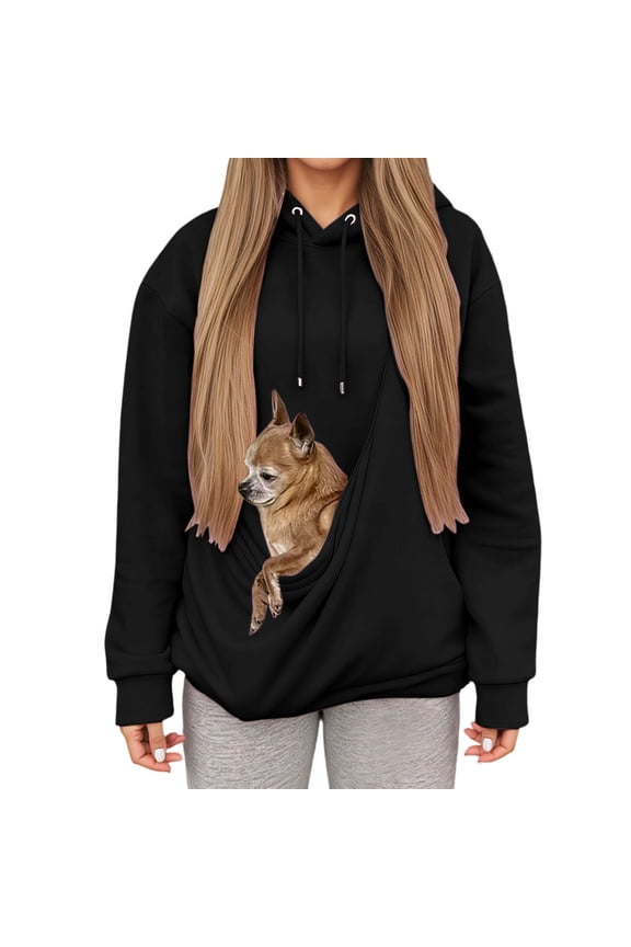 Hoodie Cat Dog Pouch Sweatshirt Puppy Kitten Holder Carrier Pullover Kangaroo Pocket Animal Holder Hoodies Black XL