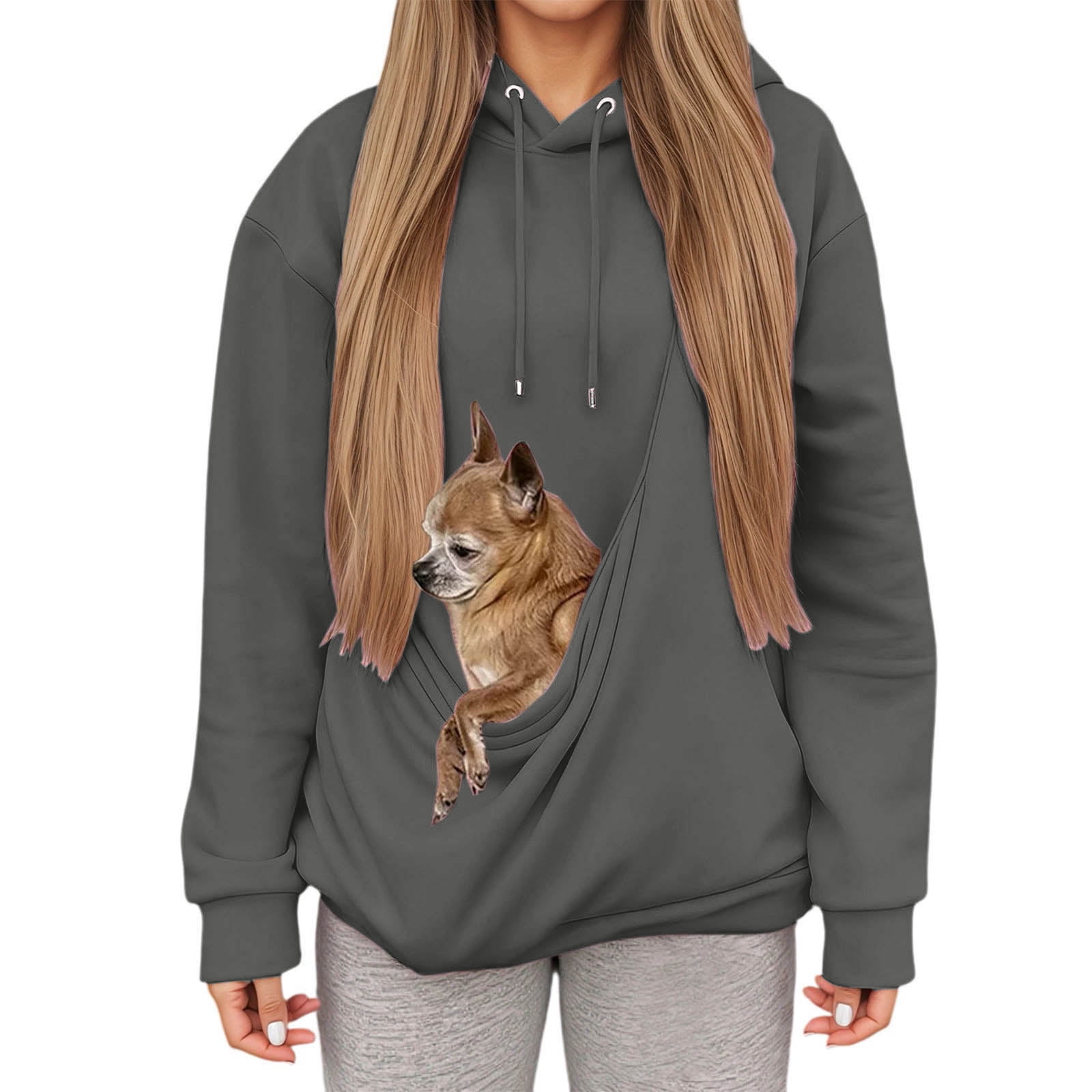 Hoodie Cat Dog Pouch Sweatshirt Puppy Kitten Holder Carrier Pullover Kangaroo Pocket Animal Holder Hoodies Dark Gray XL