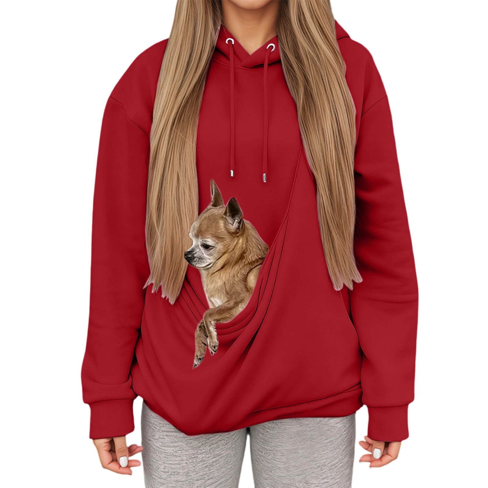 Hoodie Cat Dog Pouch Sweatshirt Puppy Kitten Holder Carrier Pullover Kangaroo Pocket Animal Holder Hoodies Red S